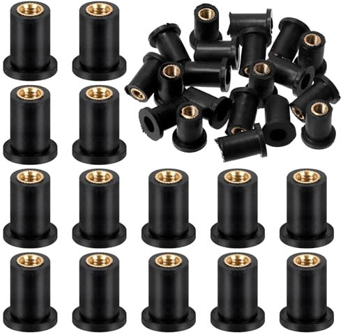 Glarks Juego de 20 tuercas de goma negra M4 – Tuercas de expansión de latón para carenado de parabrisas para canoa, barco, kayak