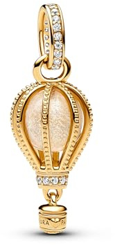 Pandora Moments Air balloon 14k gold-plated dangle with glittery transparent Murano glass and clear cubic zirconia
