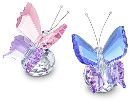 KRISININE Lot de 2 figurines de papillon en cristal faites à la main - Presse-papier en verre - Art de collection dans une boîte cadeau - Statue de bureau - Décoration d'intérieur