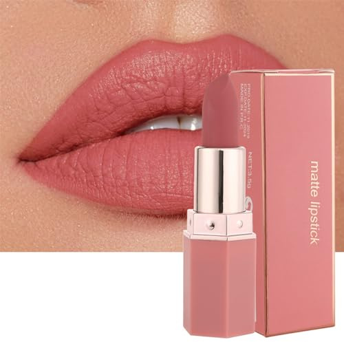 Matt läppstift, högpigmenterade läppstift fuktgivande läppstift, långvarig slät fin konsistens matt rosa läppstift satin finish läppbalsam (1, 01 honungspersika)