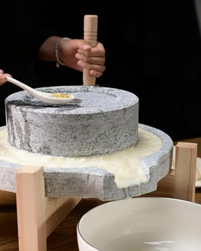 Blazea Grain Stone Mill Grinder Wet/Dry, Nutmeg Chilli Wheat Flour Hand Grinder Mill, Soybean Food Paste Grinding Stone Mill with Stand (Size : 30 x 40 cm (11 3/4 x 15 3/4))
