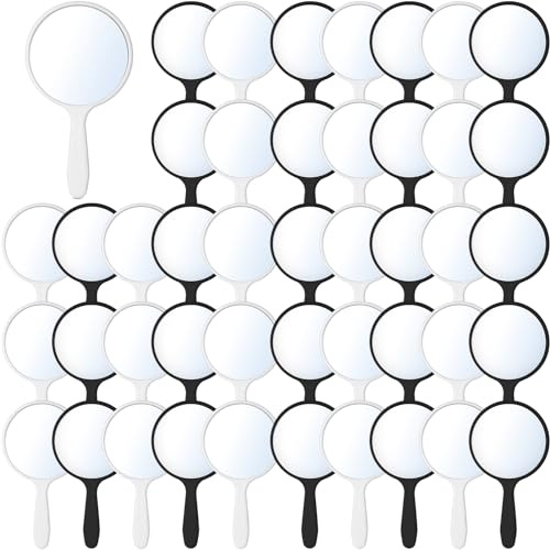 Jetec 50 Pcs Handheld Mirror with Handle, 3.94 L x 2.17 W, Small Portable Round Mirror Bulk for Kids Classroom Travel Makeup Camping Daily DIY Gift Valentine's Day Easter Crafts (Black, White)