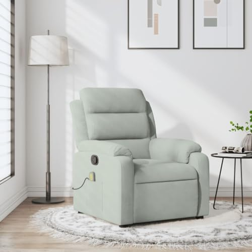 Homgoday Massagesessel Fernsehsessel Ruhesessel Relaxsessel mit Liegefunktion Liegesessel TV Sessel Verstellbare Rückenlehne, für Wohnzimmer Hellgrau Samt