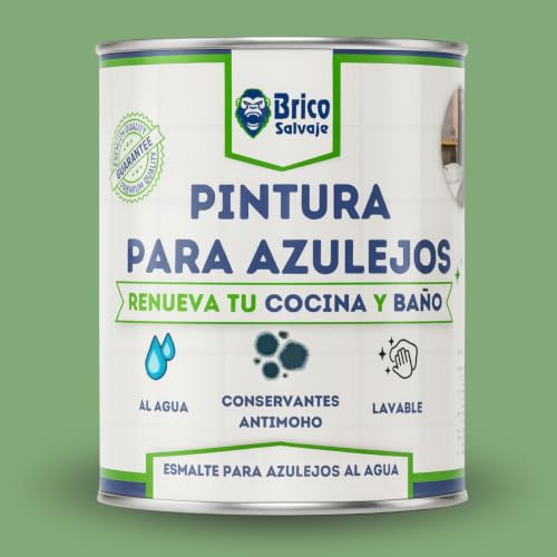 BRICOSALVAJE Vernice per piastrelle cucina e bagno all’acqua SATINATA | Senza primer | Lavabile | Alta durezza (Salvia, 750 ml)