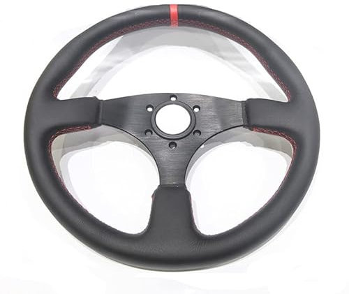 ZHANGSHUMIN Sportlenkrad Rennsportbuchung 14 Zoll 350mm Flacher Drift-Lenkrad/echtes Leder-Lenkrad Holzlenkrad(Red Ring)