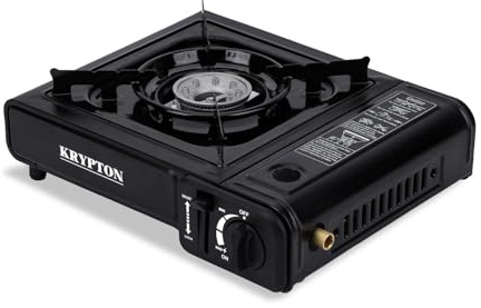 Krypton Portable Gas Stove Single Burner - Stainless Steel Top, Dual Safety Valve, Over-Pressure Protection - Camping Stove - Plastic Case, Die-Cast Aluminium Burner, Butane Gas - Outdoor and Indoor