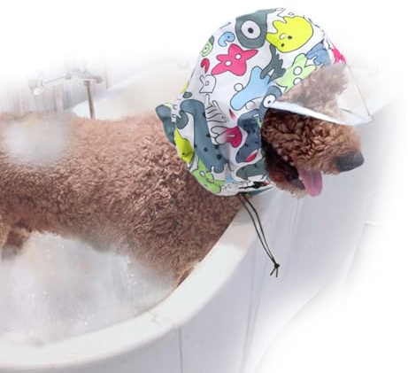 Dog Shower Cap With Visor Rainy Hat Adjustable Waterproof Snood Ear Covers Overhanging Pet Bath Grooming Ear Protection Eyes Head Protector Prevent Rain