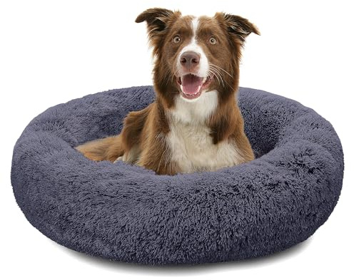 Pisi Bili Hundebett Katzenbett Waschbar flauschig orthopädische Hundebetten große und kleine Hunde Katzenschlafplatz für Katzen Donut - Dunkelgrau 70 cm