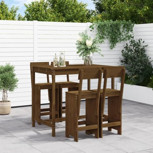 WEMYUFURN 5-TLG. Gartenbar-Set Honigbraun Massivholz Kiefer, Outdoor-Sitzgruppe, Terrassen-Lounge-Set, Garten-Couchgarnitur - Wetterbeständig, Komfortabel - für Terrasse, Garten und Balkon