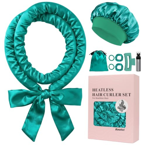 Baolivi Satin Locken Ohne Hitze, Heatless Curls Band Lockenwickler Über Nacht, 70 Overnight Curls DIY Hair Curler Rollers Lockenband, 9 Stück Locken Über Nacht Set mit Schlafmütze für Langes Haar