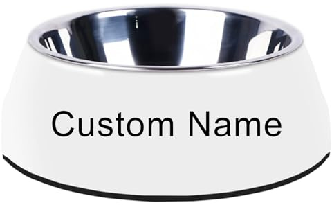 Personalised Dog & Cat Bowls – Stainless Steel Feeding Dishes for Small, Medium, Large Pets – Non-Slip, Easy Clean, Custom Name Water & Food Bowl for Puppy, Kitten – Split Design(White)