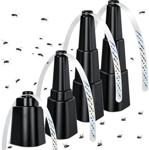 Fly Food Fans for Tables, Portable Bug Swatter Fans Outdoor, 4 Pack Deterrent Picnic Table Top Spinner Away with Hanger, Fly Repellent for Restaurant, Camping, Patio (Black)
