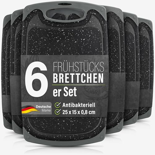 6er Set Frühstücksbrettchen Kunststoff - Brettchen Spülmaschinenfest - Ideal für Frühstück, Brotzeit und kleine Mahlzeiten - Brotbretter Stullenbretter Frühstücksbretter, grau/anthrazit