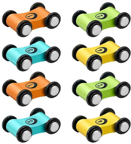 SUZEYEN Holzautos für Kleinkinder - 8 Pack Mini Ramp Rennwagen Set, langlebige Holzbahn Spielzeug, pädagogische interaktive Fahrzeuge für Kinder, Indoor Outdoor Spielgeschenk für Jungen und Mädchen
