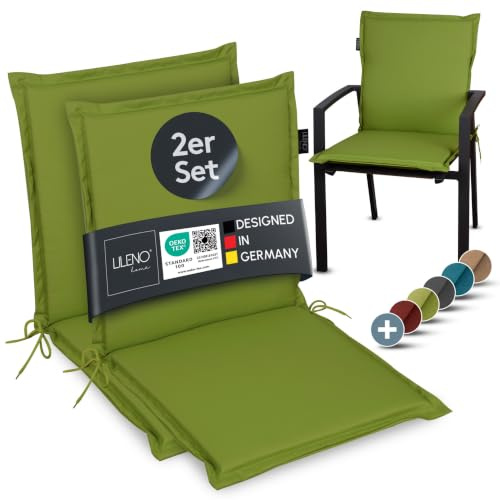 LILENO HOME Gartenstuhl Auflagen [2er Set - Niedriglehner] in Apfelgrün | bequeme Liegen als Sitzauflagen für Gartenmöbel - Stuhlkissen für Gartenstühle und Klappstühle MIA