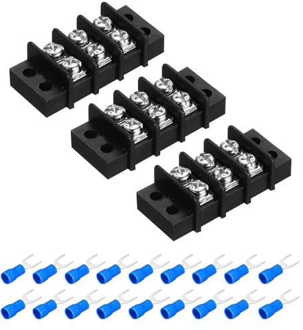 sourcing map 3Pcs Terminal Block 300V 20A Dual Rows 3P Circuit Screw Terminals Barrier Strip PA66 with 18Pcs 16A Heat Shrink Wire Fork Connectors for Wire Connect