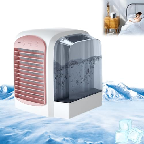 Enfriador de aire portátil, pequeño aire acondicionado portátil, ventilador de escritorio personal recargable por USB, enfriador de aire evaporativo portátil para camping, hogar, exterior, oficina