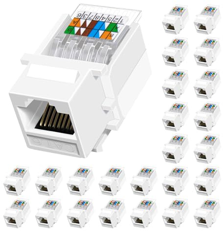 NataLink Cat6 RJ45 Keystone Jacks Toolless 25-Pack, Female RJ45 Connectors, Ethernet Keystone Jack No Punch-Down Tool Required Module Coupler (Not for Patch Panel),White