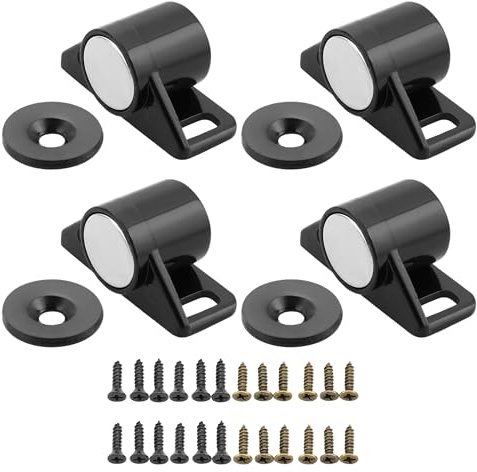 Mooche 4Pcs Magnetic Door Catch, Black Magnetic Catches, Cupboard Door Magnets Heavy Duty Magnetic Cabinet Closures for Wardrobe, Cabinet, Drawer, Kitchen Furniture, Louver, Closet