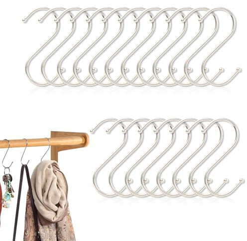Wcawnlt 20 Crochets en S Acier Inoxydable, Ganchos de Cocina en Forma de S para Colgar y Organizar, Tamaño 6,5 cm, Ideal para Cocina, Baño, Oficina y Jardín (Plateado)