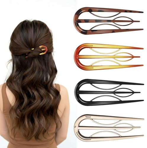 LXUEJIE 4 Pcs Hairpins Hair for Women Fine Thin Hairs, Large Styling Pins for Thin Thick Hairs, Prestige French Twist Hair Pin, Plastic French Twist Pin with 3 Inner Teeth Design for Women