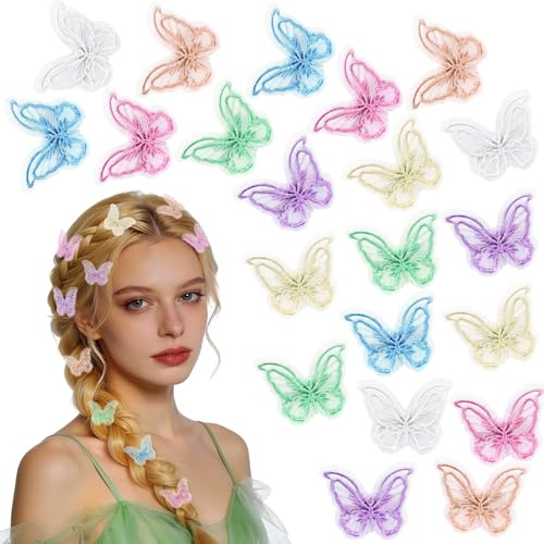Kiiwah 21 Stück Schmetterling Haarspangen, Stoffstickerei Schmetterlinge Haarklammer Snap Haarclips Haarschmuck Accessoire Deko für Damen Mädchen Kinder Hochzeit Fasching Karneval Kostüm Party