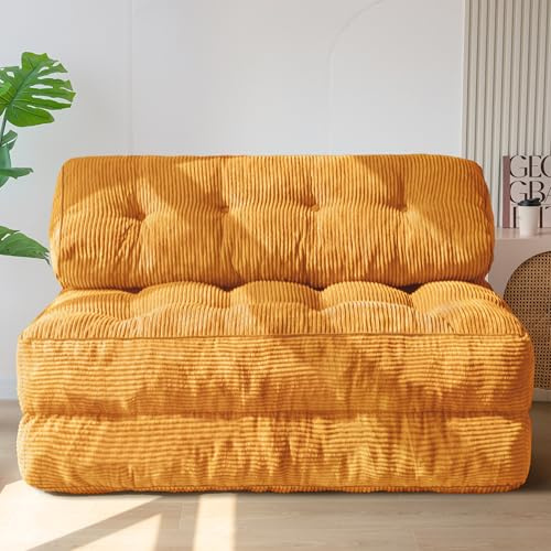 MAXYOYO Vikbar bäddsoffa, konvertibel sovstol med kudde, madrass med ryggstöd, bärbar stol-säng-bekväm golvsoffa, lounge för vardagsrum, sovrum, orange, dubbel