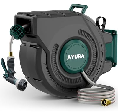 Retractable Garden Hose Reel 1/2 Inch x 100 ft,Automatic Slow Rewind System | Heavy Duty Automatic Garden Hose Reels with Kink-Free Rewind and Lock at Any Length, Wall Mount Water Hose Reel for Outside