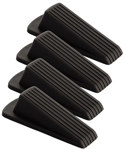 Lychico Rubber Door Stop 4 Pack, Non-Slip Door Stoppers for Floor, Heavy Duty Door Wedges Indoors, Door Jammer for Wood Tile Carpet Cement, Anti-Slam Door Stop for Home Safety, Brown