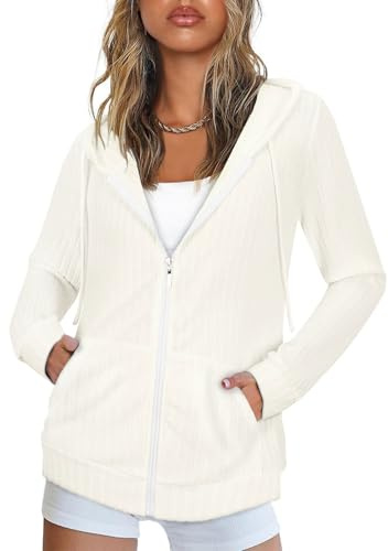 Flikity Cardigan da donna con zip e cappuccio con grandi tasche a maniche lunghe tunica top da donna giacche leggere casual abbigliamento da lavoro M-XXL | Cardigan con cappuccio da donna a maniche lunghe top da donna giacche leggere casual lavoro primavera estate autunno tunica