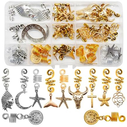 ibasenice 33 Pièces Lot D’accessoires de Tresse pour Dreadlocks, Bijoux de Cheveux en Métal Cuivre et Fer, Motif Étoile de Mer et Croissant de Lune, pour Tresses et Extensions, Coiffure DIY