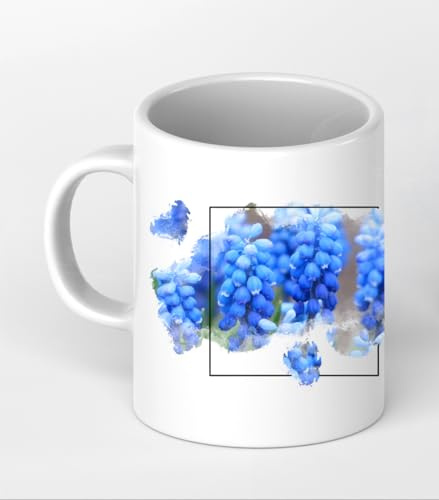 Efecto de jacinto de uva salvaje que crece con el dibujo de taza de 300 ml, de cerámica blanca, maravilloso como regalo o su nueva taza favorita.