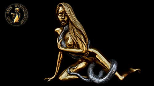 FINE ARTS WOHNKULTUR Bronze,Skulptur, Figur, Schlange Mädchen Yvonne, Erotik, Frau, Woman, Luxus, Deko, Akt,