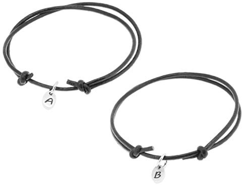 2 X Personalisierte Namensarmbänder mit Buchstabe Edelstahl | Echtleder Leder Armband geflochten Surferarmband| Partnerarmbänder, Freundschaftsarmband individueller Schmuck A-Z Buchstabenarmband couple pärchen Geschenk für Mann und Frau