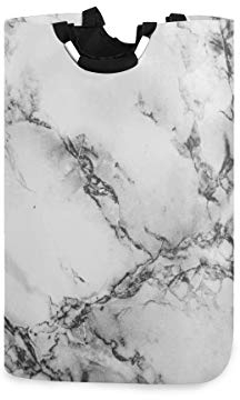 Mnsruu Panier à Linge Pliable avec poignée en marbre Blanc et Texture Noire