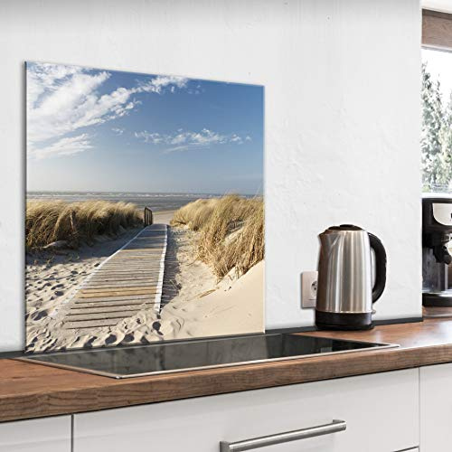 murando Glass Splashback for Kitchen Backsplash Cooker Protector | Tempered Glass Decorative Wall Art Panel Heat Resistant Graphic 60x60 cm / 24x24 Landscape Sea Beach Shore