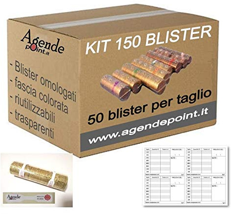 Agendepoint.it - KIT150-2 Blister Euro 150 Myntbehållare Blandade: 50-20 -10 cent (50 stycken per skärning) Hyllning Master och tätningar
