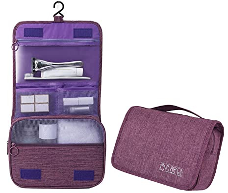 Beauty Case da Viaggio,Borsa da toilette da viaggio sospesa,Multi-compartimenti per Organizzare Oggetti Personali,Gancio in Metallo per Appendere (viola scuro)