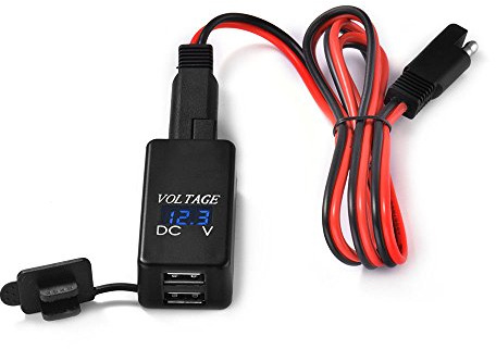 Riloer H847595 - Cargador Adaptador para Moto SAE a USB, DC12V-24V Doble USB con Tapa Impermeable 5V/4,2A Cargador de Motocicleta con voltímetro LED, Color Azul