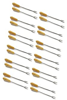 Pack de 24 pinchos de dos púas para comer caracoles o aperitivos de madera de olivo