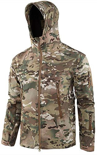 VADOOLL Herren Taktische Jacke Softshell Fleece Kapuzen Outdoor Mantel Warme Winterjacke Militär Softshell Taktische Jacke (CP,XS)