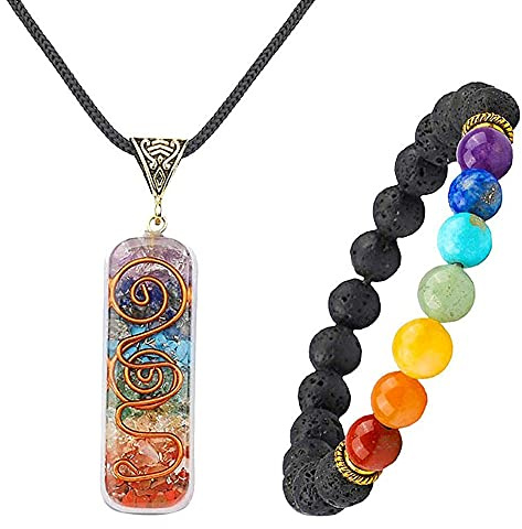 TOFBS Chakra kristallhänge halsband och chakra stenar armband smycken set för dam herr, Reiki helande halsband natursten armband för energiskydd yoga meditation balansering, sten, Sten, Kristall