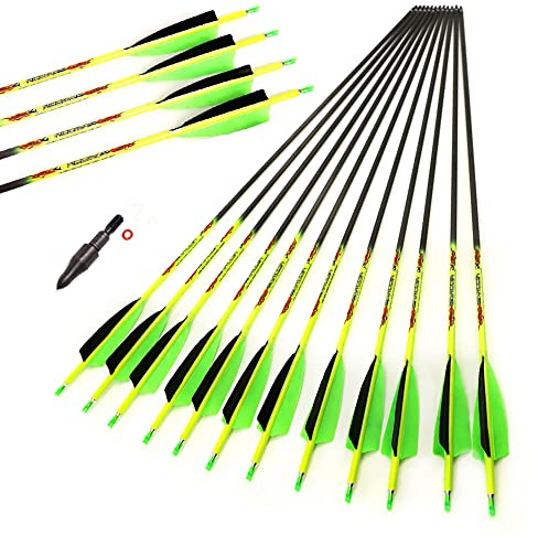 ACCMOS 12 St ID 6,2 mm Bogenschießen Reinem Kohlenstoff Pfeil Spine 300 340 400 500 600 Jagdpfeile 27-31 Zoll 4 Truthahnfeder Übungspfeil