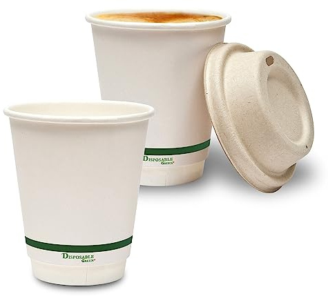 DISPOSABLE GREEN - Tazas de café NEXTGEN desechables de doble pared con forro acuoso, tazas para llevar para bebidas frías y calientes, taza desechable resistente y a prueba de fugas, 8 onzas, paquete