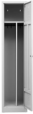 Schrank & Stuhl Spind – Metallspind mit einem Abteil in 180 x 41,5 x 50 cm, inkl. Hutboden, Trennwand und Zylinderschloss, Lieferung komplett montiert, Grau