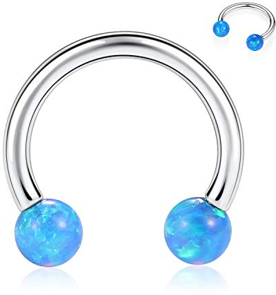 hengkaixuan 16G G23 Titan Hufeisen Nase Septum Ring 10mm Innengewinde Nasenringe Hoop Blue Opal Barbells 3mm Silber Helix Daith Knorpel Tragus Ohrringe Nippel Augenbraue Piercing Schmuck