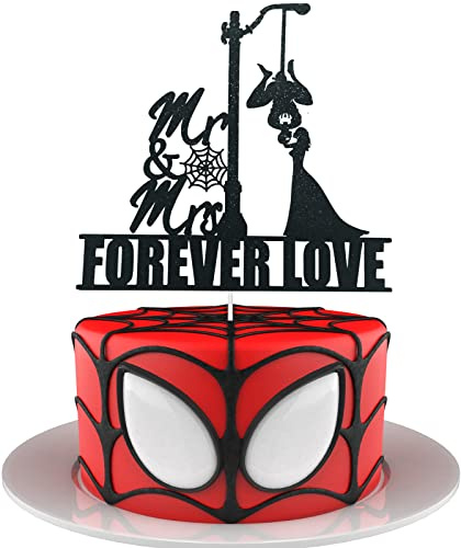 Funny Wedding Cake Topper,Bride and Groom Silhouette Cake Topper,Couple Cake Decoration,Super Hero Theme Wedding Cake Ornament