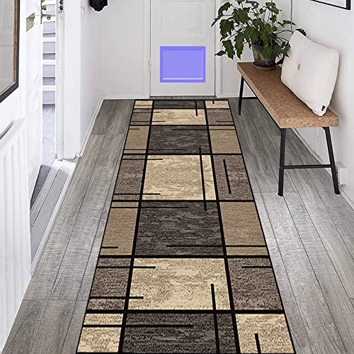 LIHY Teppich Läufer Flur 80×400cm rutschfest Waschbar Küchenläufer Flurläufer Lang Geometrisches Vintage Polyester Meterware Anpassbar Fur Schlafzimmer Wohnzimmer FußMat