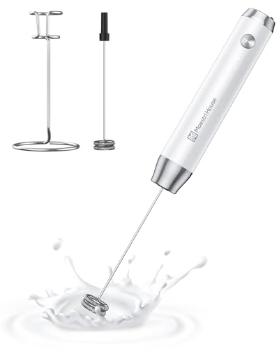 Maestri House Mousseur à Lait Électrique, Rechargeable Mousseur a Lait, Fouet en Acier Inoxydable, étanche Portable Mini Mixeur 2 fouets pour Café, Latte, Cappuccino, Matcha, Lunafro (avec Support)