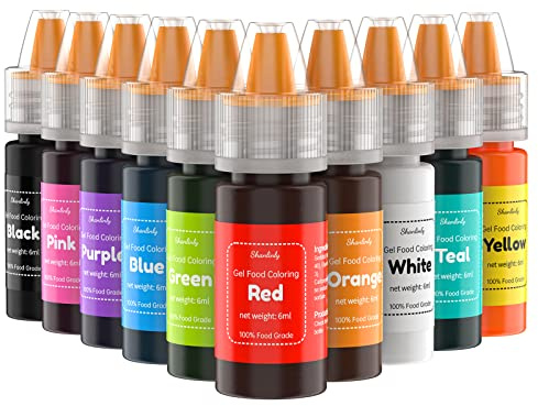 Gel Food Coloring Easter Egg Dye Kit - Shanlinly 10 Colors Gel Based Flavorless Edible Food Color Dye Vibrant Neon Icing Color for Cake Decorating Baking Macaron Frosting Fondant Cookie (6ml/Bottles)